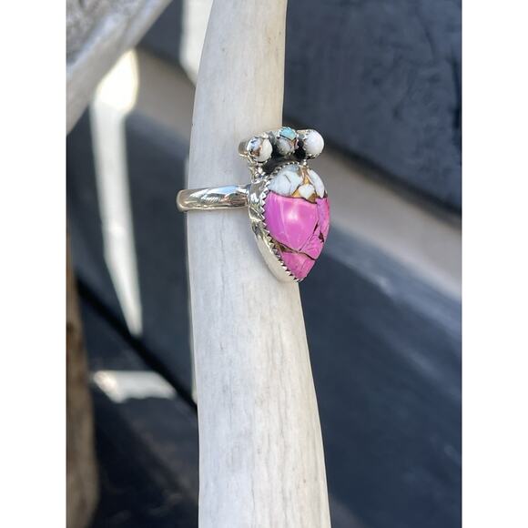 STERLING SILVER NATIVE SW COTTON CANDY TURQUOISE CLUSTER RING .925 Adjusts 7-9 - Picture 7 of 12